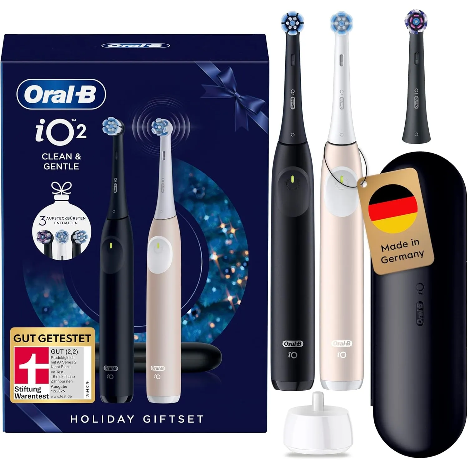 Oral-B iO Series 2 Elektrische Zahnbürste — Doppelpack — Electric Toothbrush, Inkl. 3 Aufsteckbürsten, Reise-Etui — 3 P…