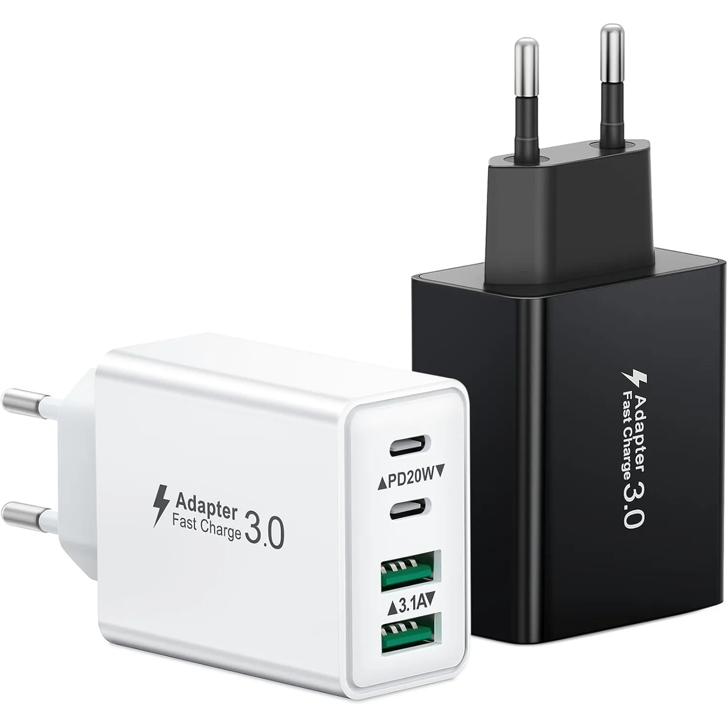 2-Pack USB C Ladegerät, 40W 4-Ports Mehrfach Ladegerät mit PD Power Adapter + QC 3.0, Schnellladegerät USB Netzteil Ste…