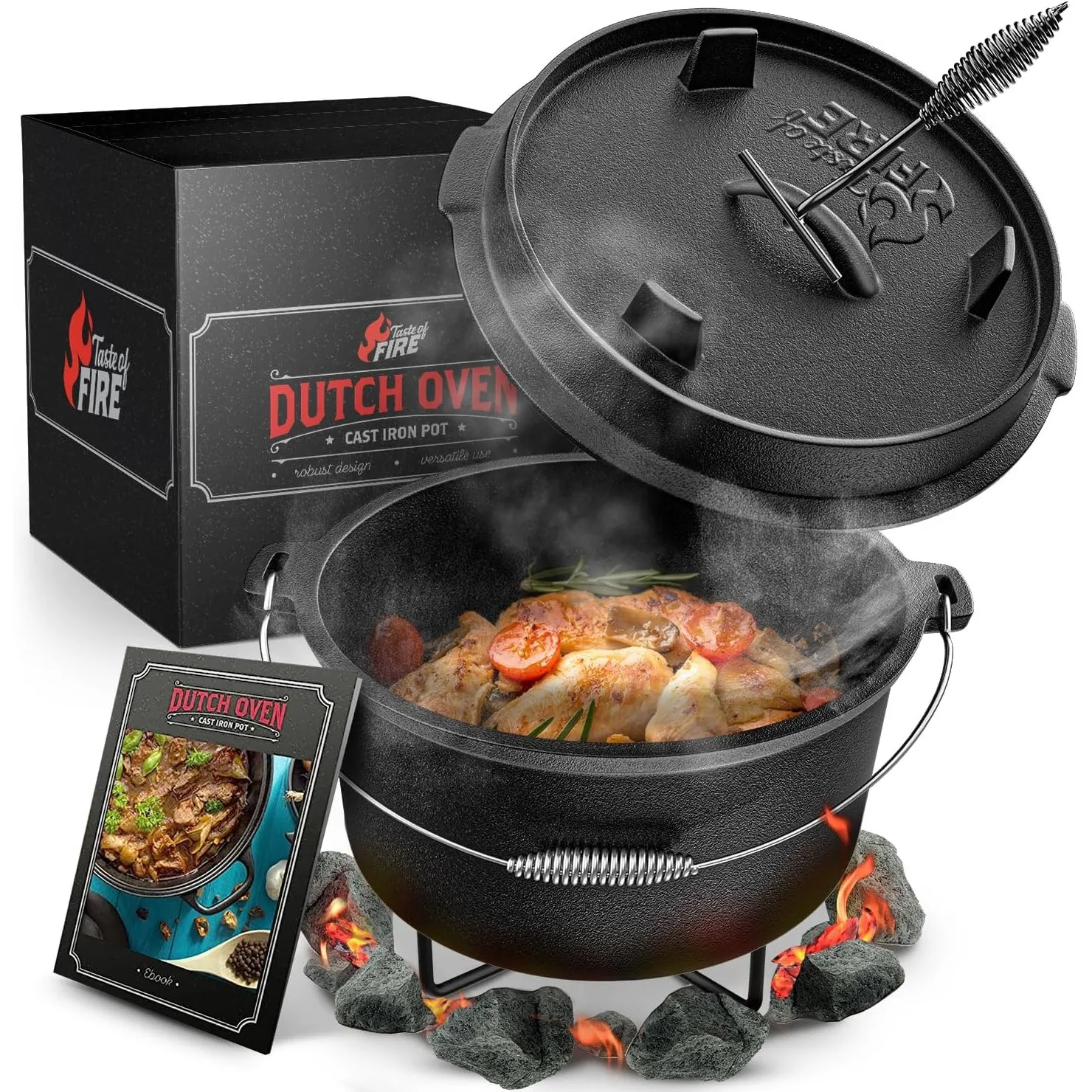 BBQ Dutch Oven [Das Original] - 10,8 Liter Dutch Oven Set mit Topfständer & 2,2 Liter Deckel mit Doppelfunktion zusätzl…