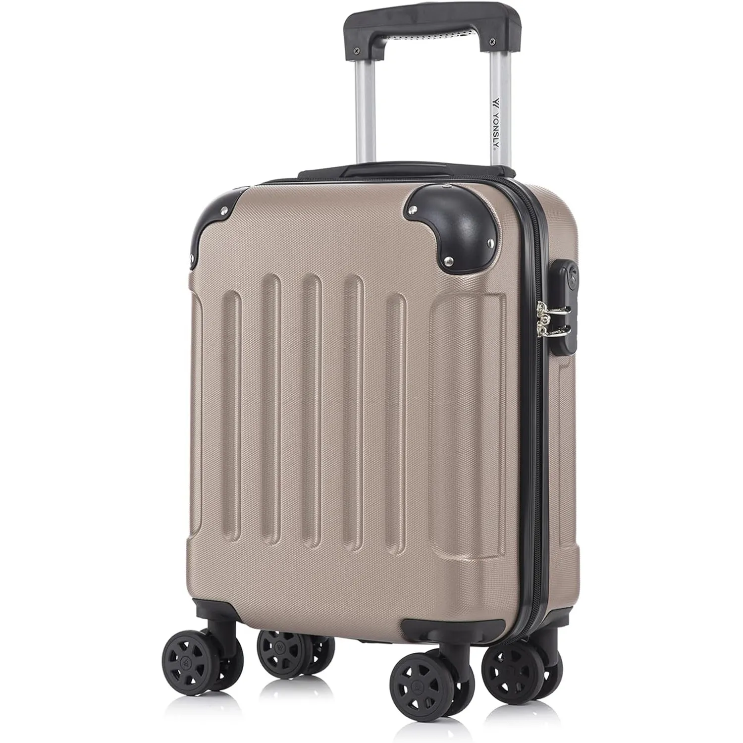 Koffer Suitcase S Champagner, Trolley Reisekoffer, Rollkoffer Handgepäck mit 4 Rollen 360°, Hartschalenreisekoffer, Zah…