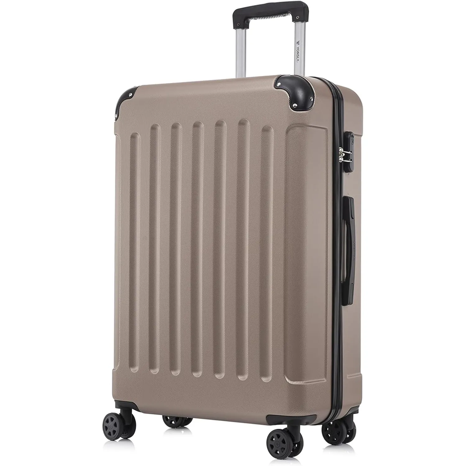 Koffer Suitcase XL Champagner, Trolley Reisekoffer, Rollkoffer Handgepäck mit 4 Rollen 360°, Hartschalenreisekoffer, Za…