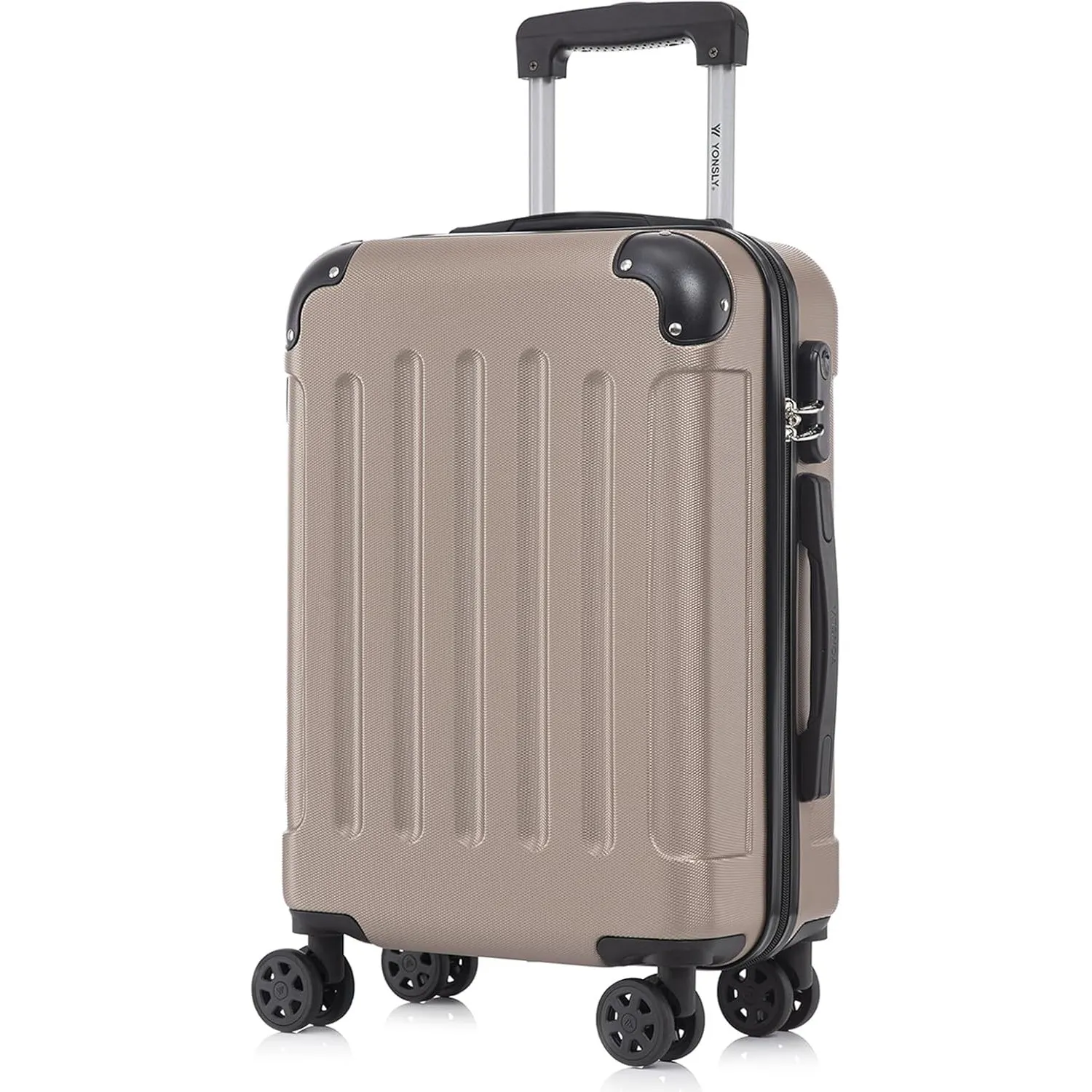 Koffer Suitcase M Champagner, Trolley Reisekoffer, Rollkoffer Handgepäck, Kabinenkoffer mit 4 Rollen 360°, Hartschalenr…