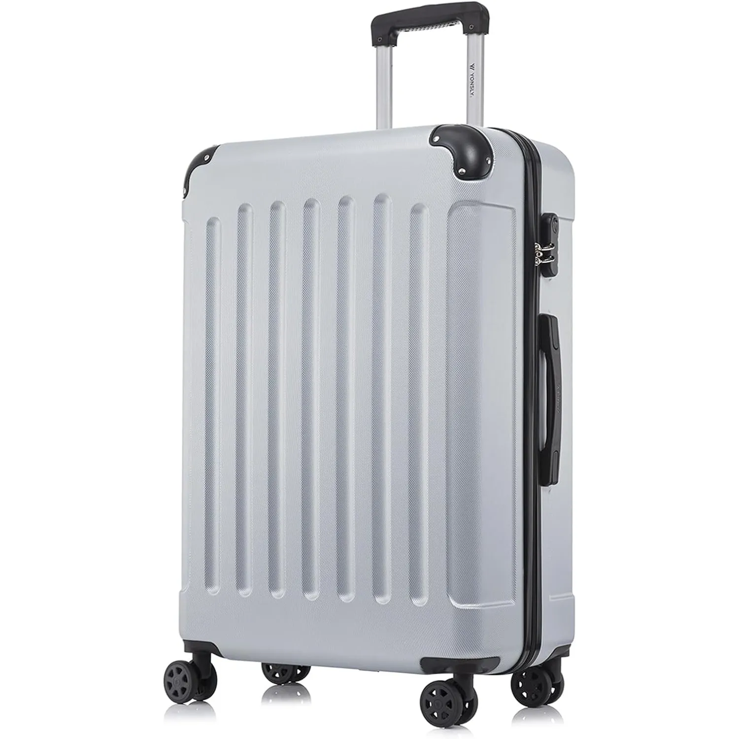Koffer Suitcase XL Silber, Trolley Reisekoffer, Rollkoffer Handgepäck mit 4 Rollen 360°, Hartschalenreisekoffer, Zahlen…