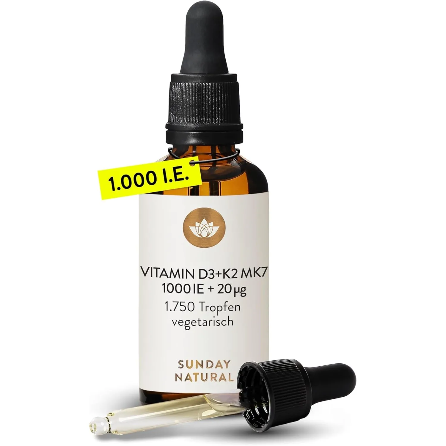 SUNDAY NATURAL® Vitamin D3 + K2 Tropfen - Premium: 99,8+% All-Trans + hoch bioverfügbares Vitamin D3 - Laborgeprüft in …