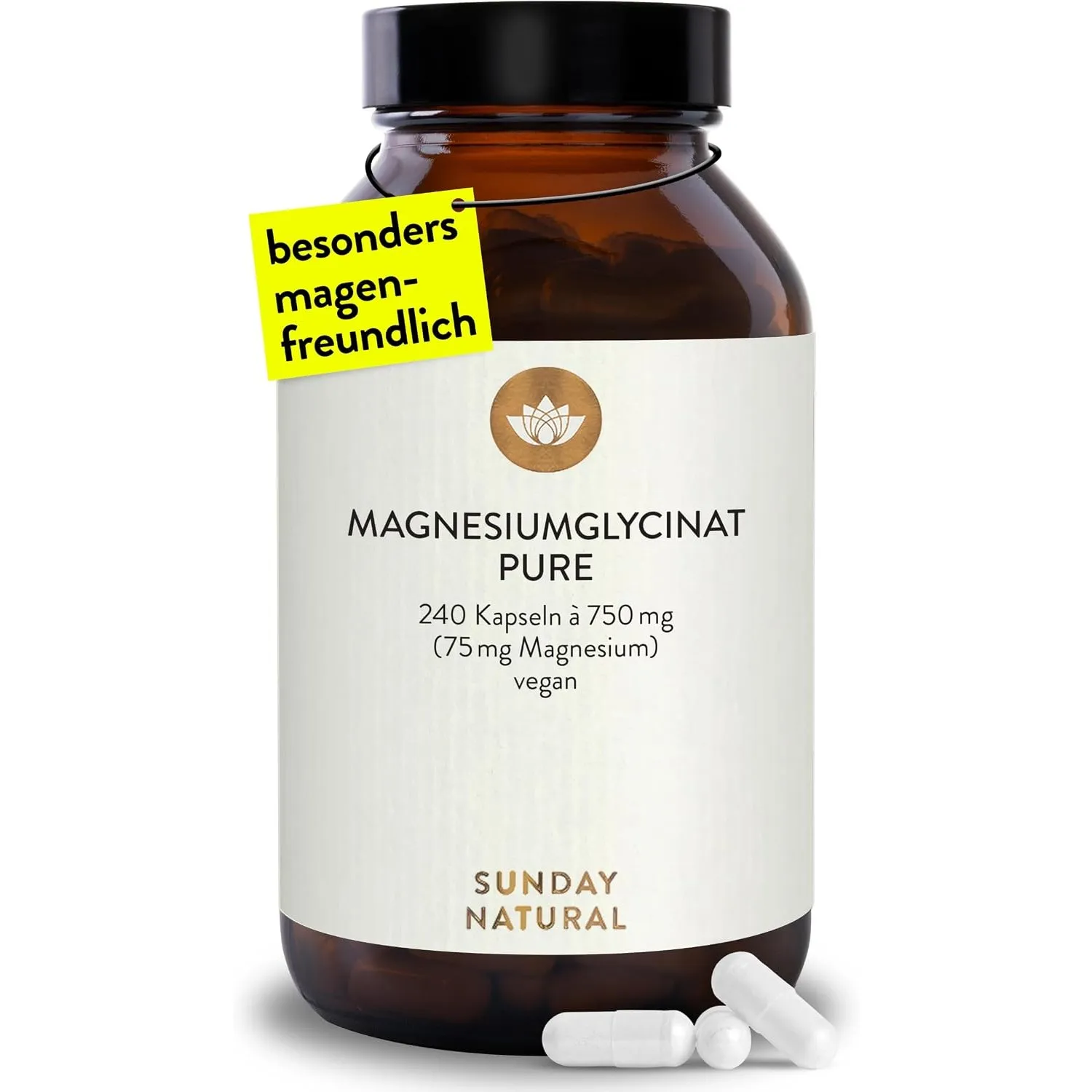 SUNDAY NATURAL® Magnesium Bisglycinat Premium - 240 Kapseln - 150mg reines Magnesium Glycinat Tagesdosis - Magnesiumgly…