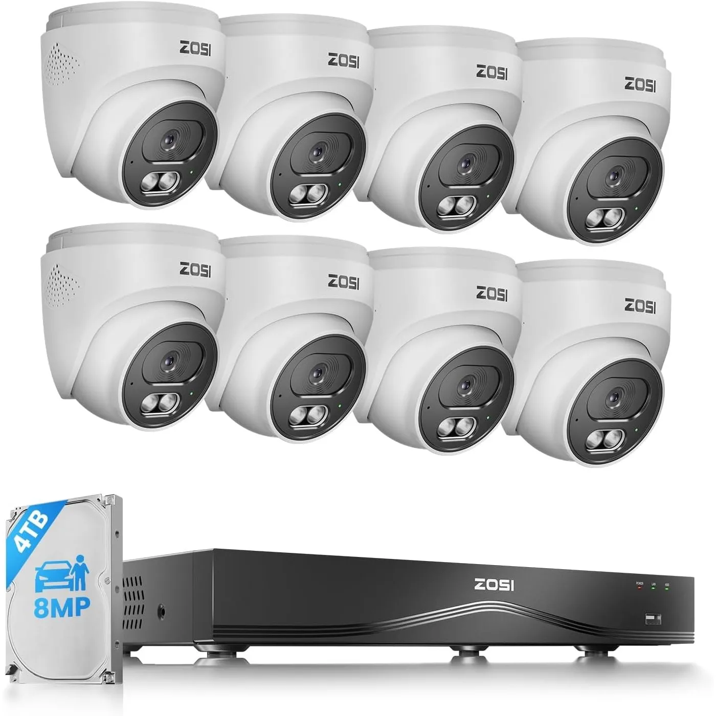 ZOSI 4K PoE Überwachungskamera Set Aussen, 8X 8MP IP Kameras, 16CH 4TB NVR