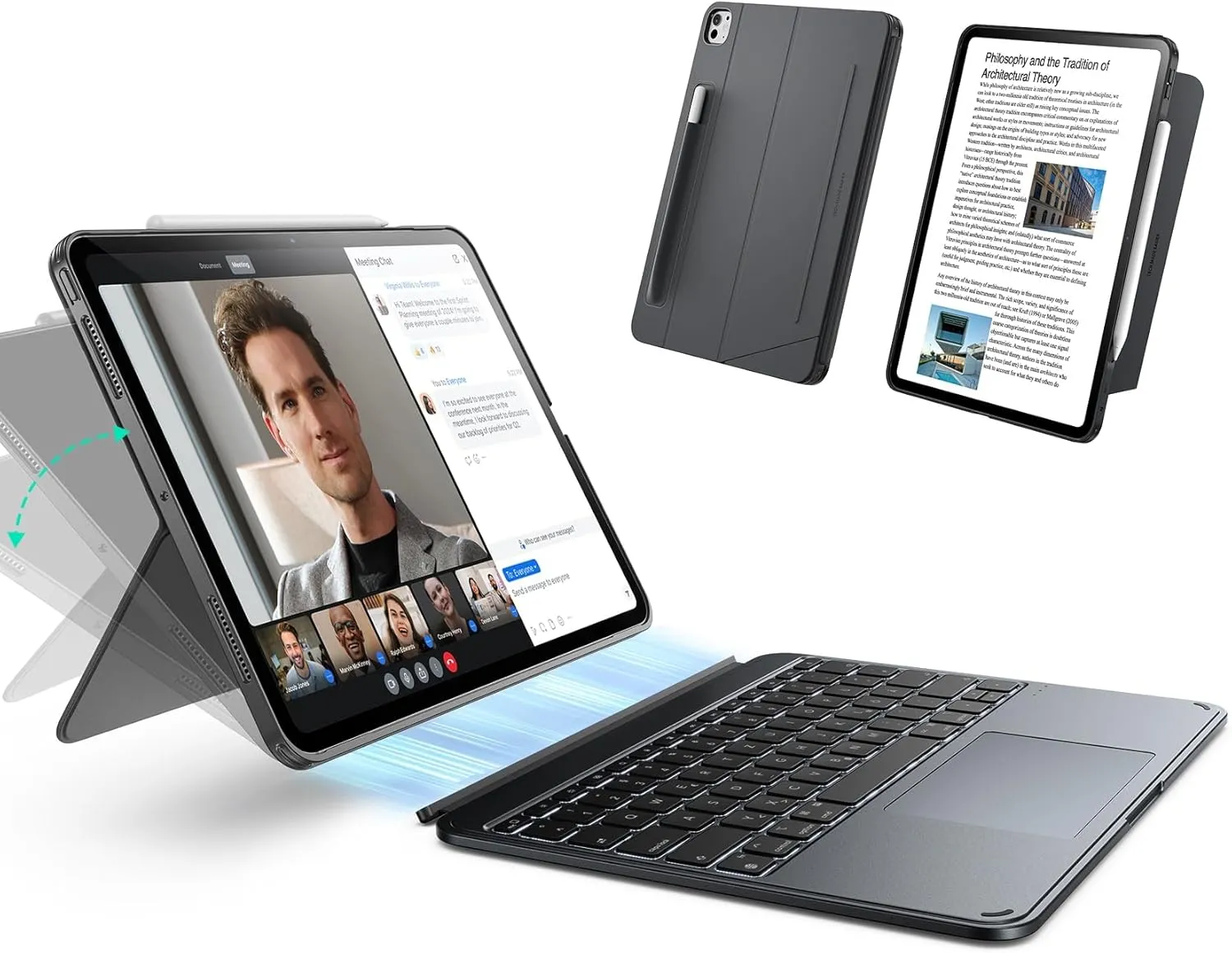 ESR Hülle mit Tastatur für iPad Pro 13" (M5/M4) 2025/2024 – Magnetisch abnehmbare Tastatur, Hoch- und Querformat, große…