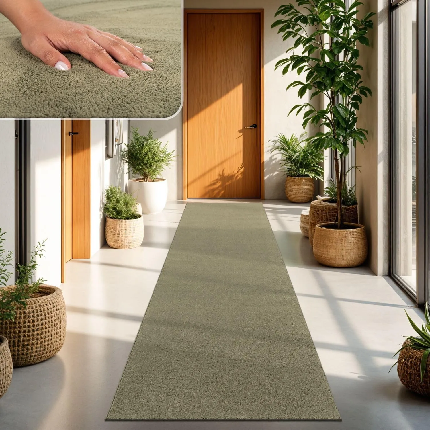 TT Home Teppich Wohnzimmer Hellgrün 80x300 cm, Waschbar & Kurzflor