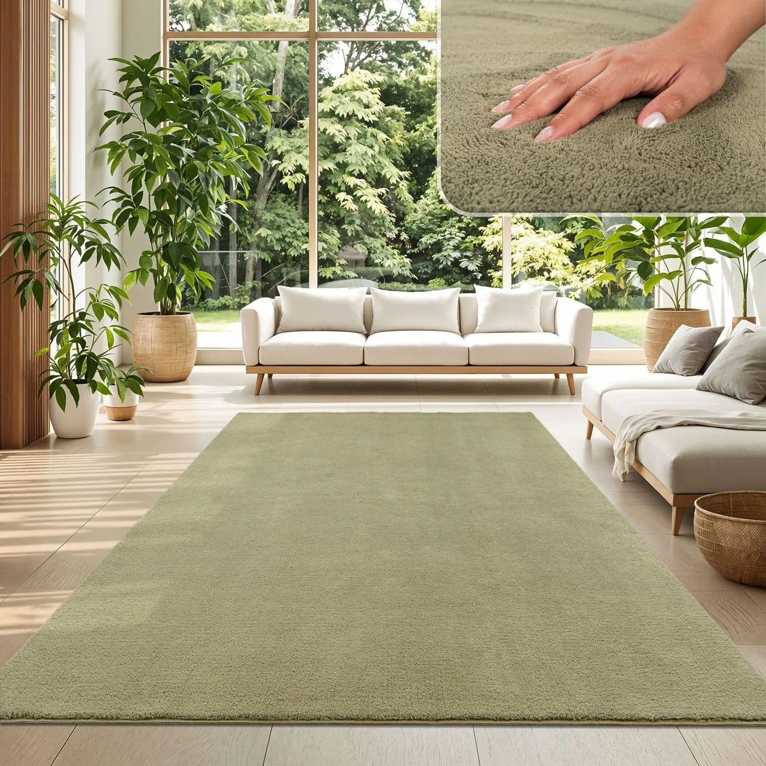 TT Home Teppich Wohnzimmer Hellgrün 200x280 cm, Waschbar & Kurzflor