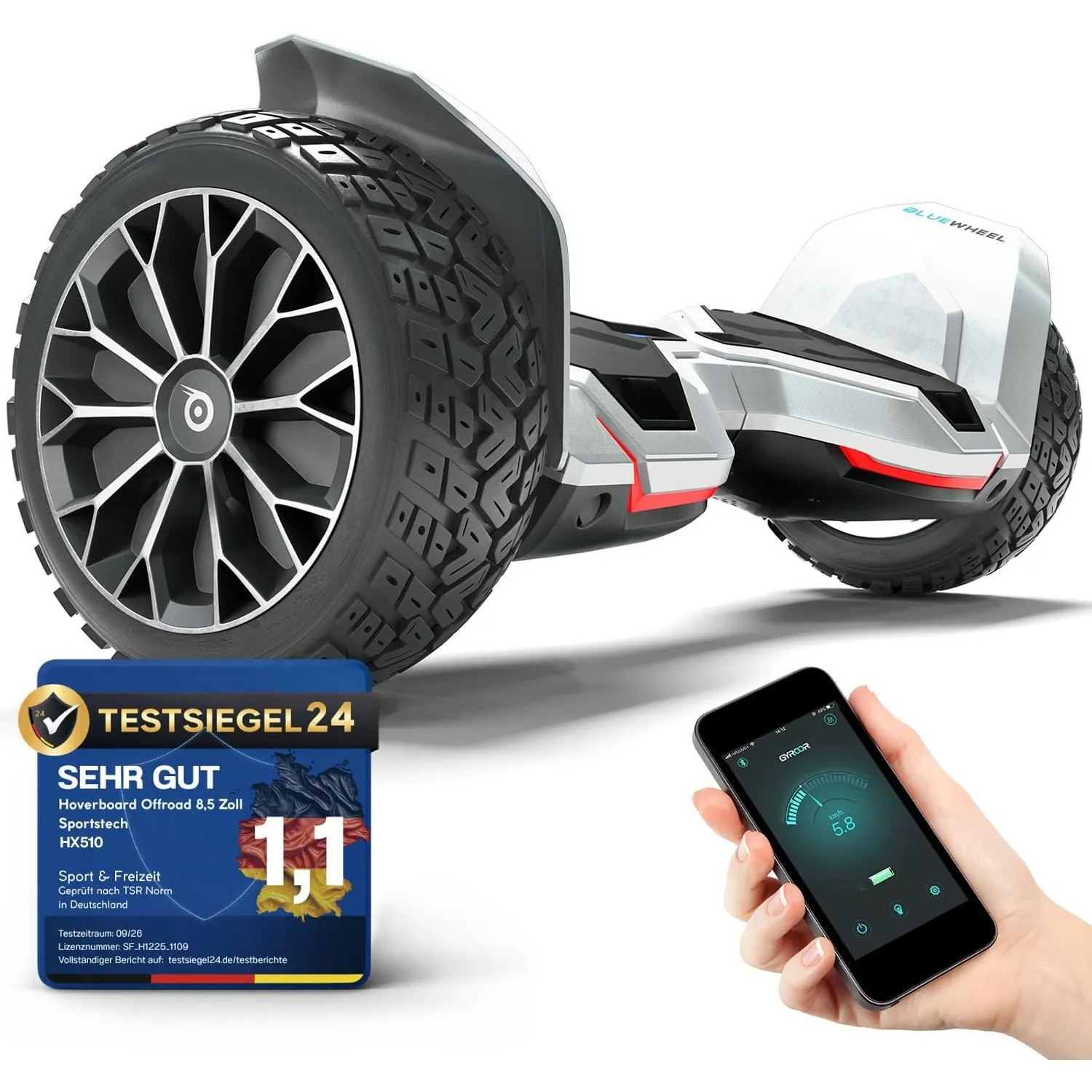 Bluewheel HX510 Hoverboard Offroad 8,5 Zoll, Dual Motor, App, Kindermodus
