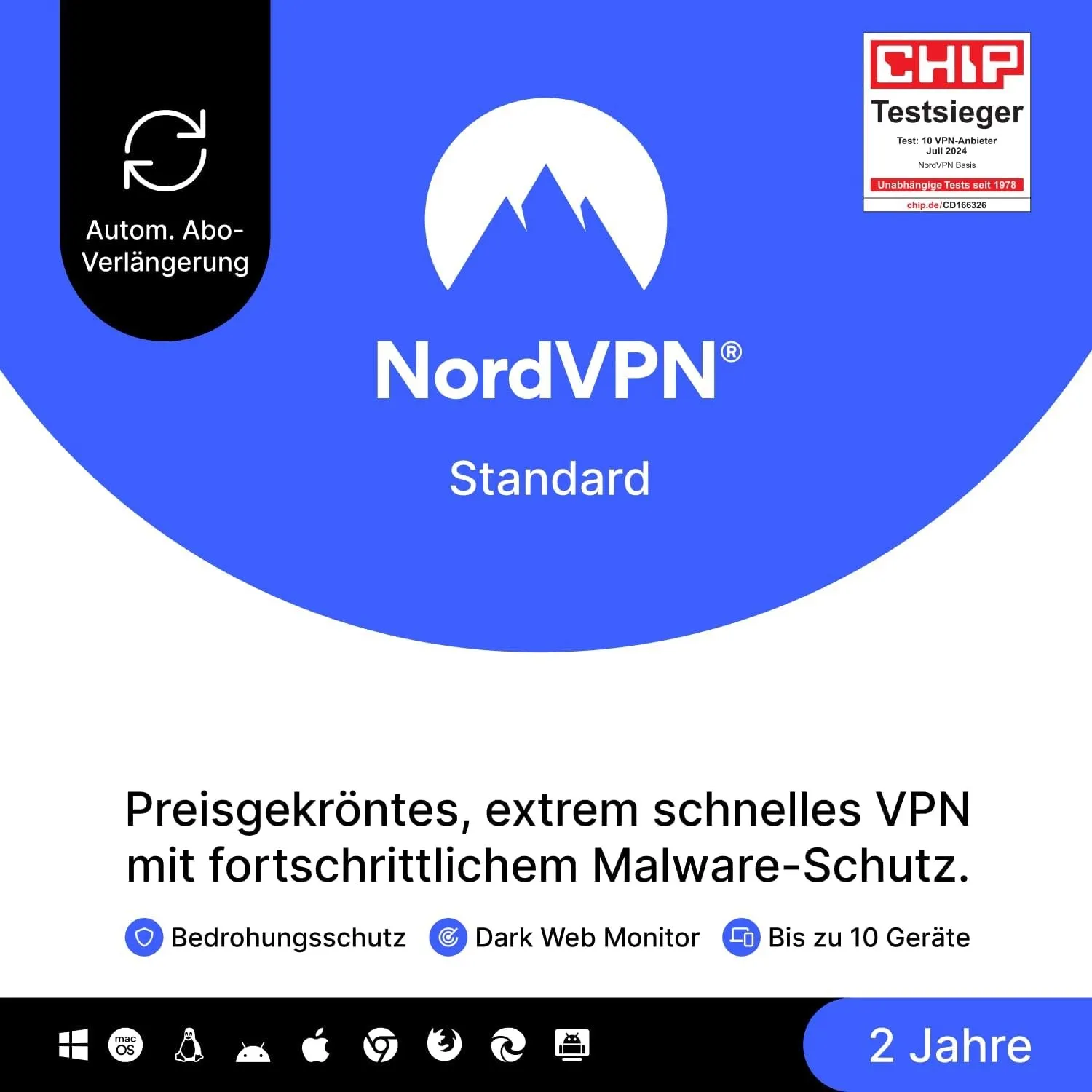NordVPN Standard, 10 Geräte, 2 Jahre, VPN & Cybersicherheit, Amazon Abonnements