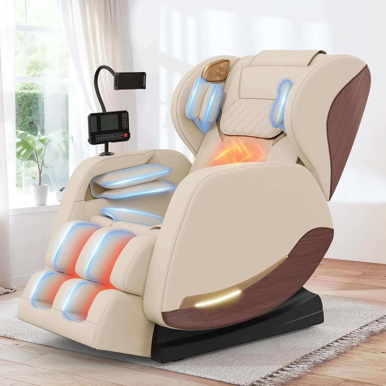 Ganzkörper Massagesessel mit 14 Massagerollen, 8 Airbags, Massagesessel mit Wärmefunktion-Beine und Taillenheizung, Blu…