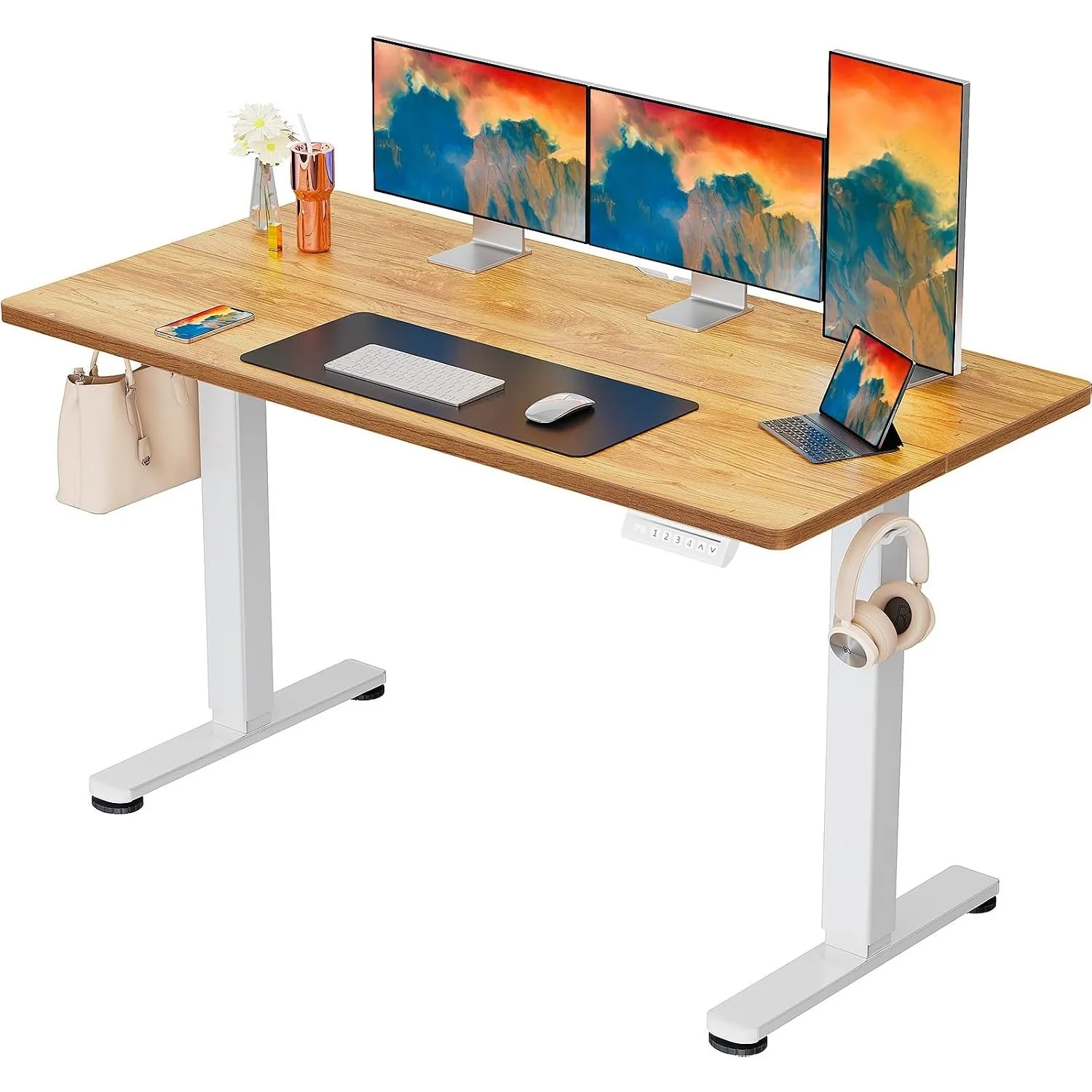 ErGear Höhenverstellbarer Schreibtisch 140x70cm 4-Speicher Geteilte Platte