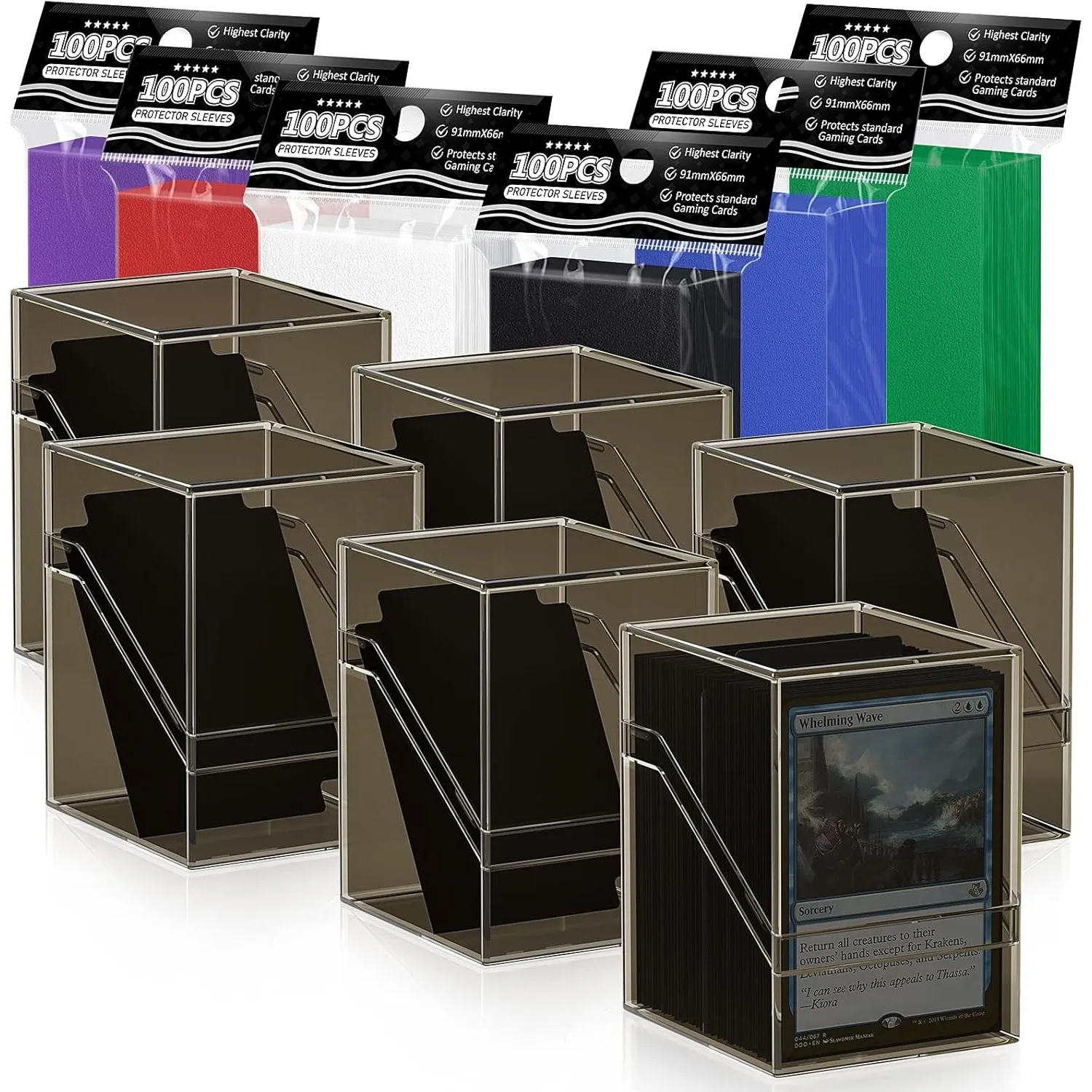 Mlikero 6 Stück Card Deck Boxen, Schwarz Commander Kartenbox mit 600Pcs Kartenhüllen und Kartentrenner, Standardformat …