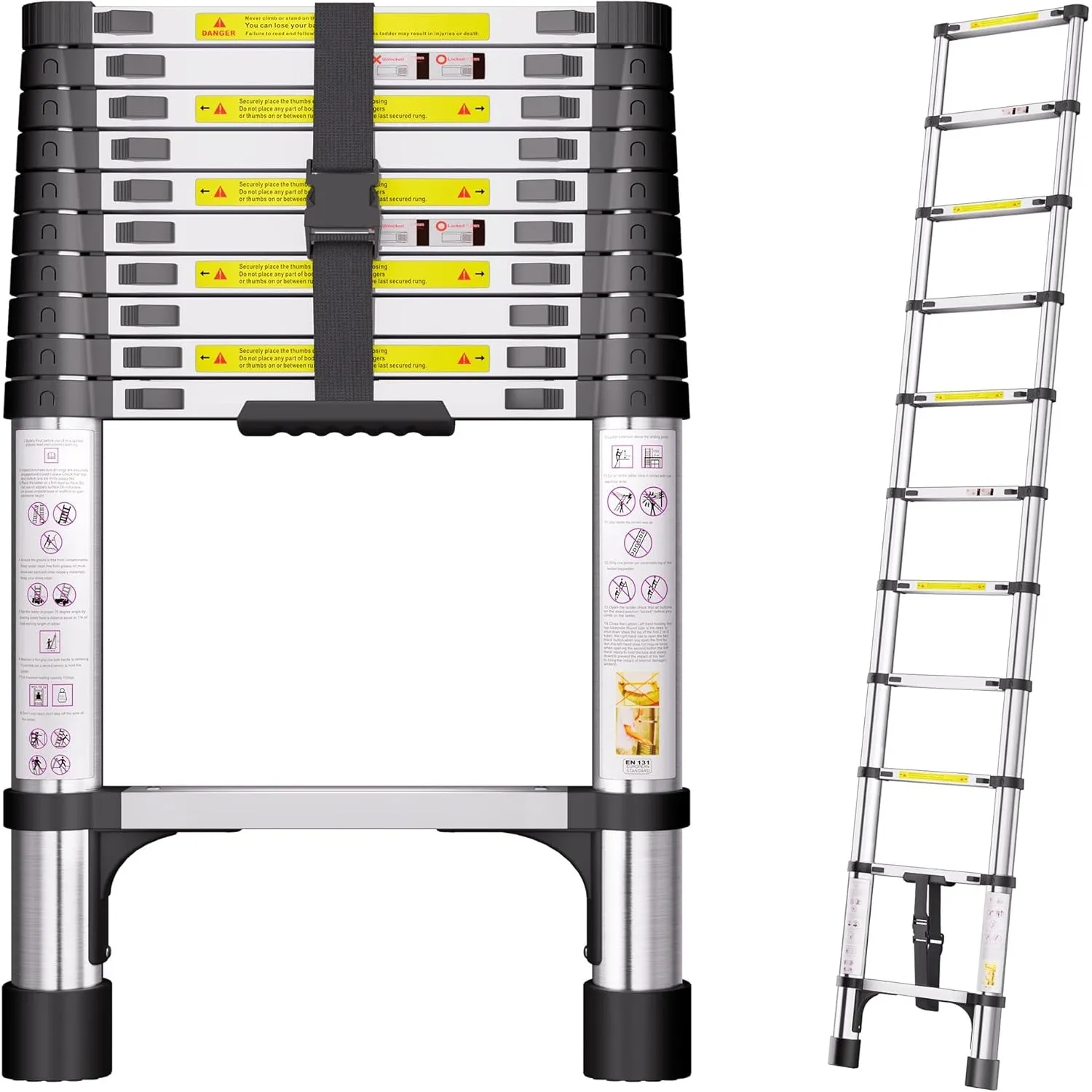 SIMPDIY 3,2m Edelstahl Teleskopleiter, Leiter Ausziehbar, 150kg Tragkraft