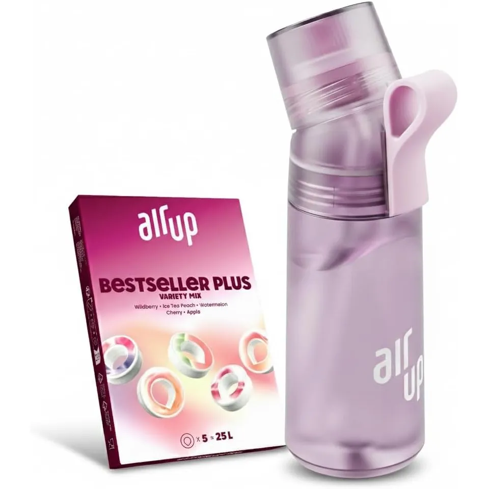 air up Trinkflasche Twist Pro Lavender (600 ml) für Schule, Sport, Gym | inkl. 5 zuckerfreien Duft-Pods & Strohhalm | W…