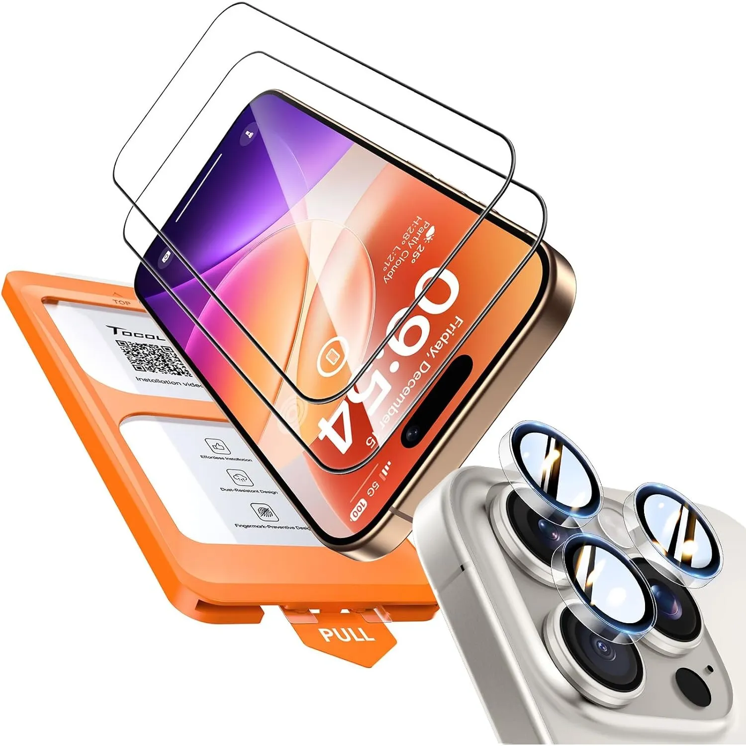 TOCOL für iPhone 16 Pro für Panzerglas mit Klar Kameraschutz, 2 Sets | Einfache Montage, Ultra HD Individualschutz, Bla…