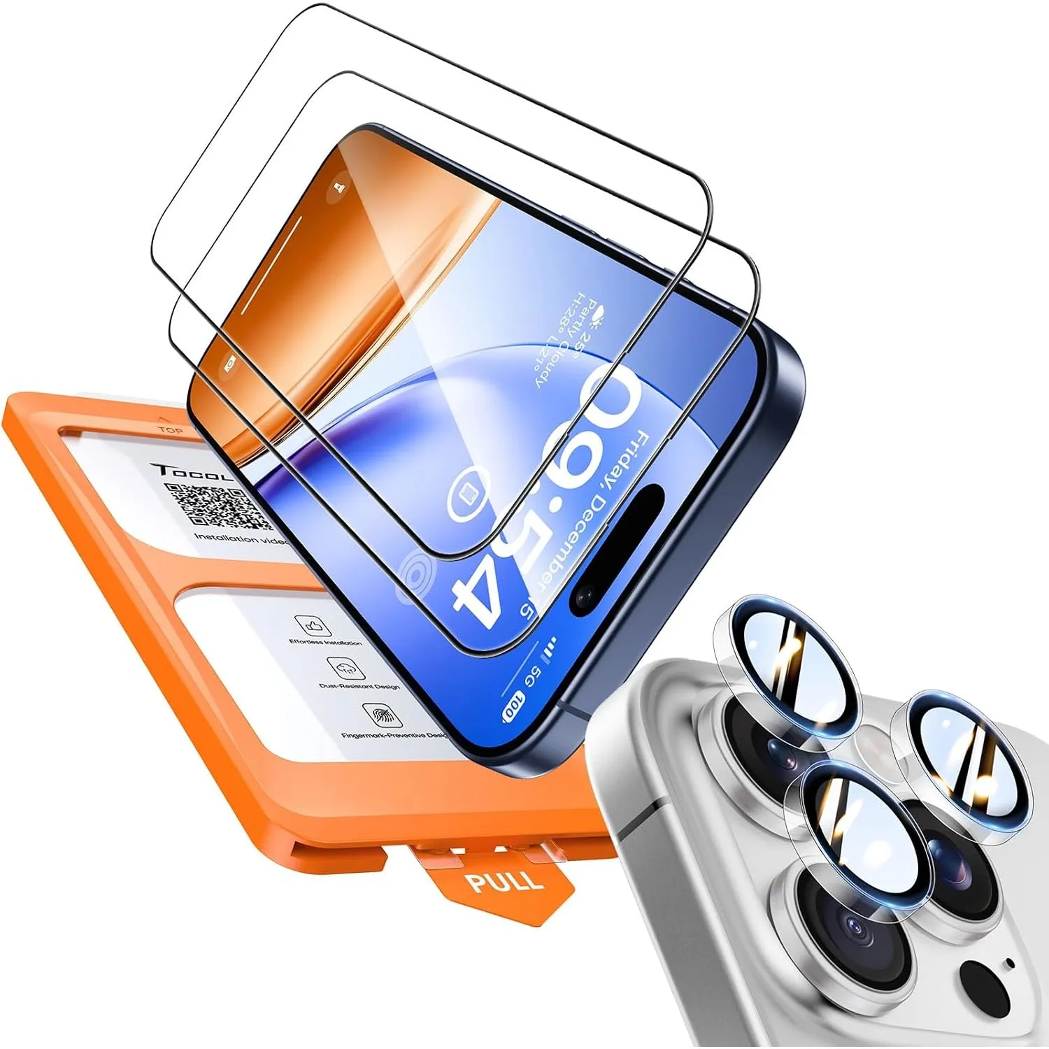 TOCOL für iPhone 15 Pro für Panzerglas mit Klar Kameraschutz, 2 Sets | Einfache Montage, Ultra HD Individualschutz, Bla…