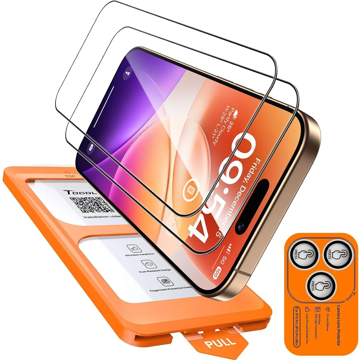 TOCOL für iPhone 16 Pro Max für Panzerglas mit Klar Kameraschutz, 2 Sets | Einfache Montage, Ultra HD Individualschutz,…