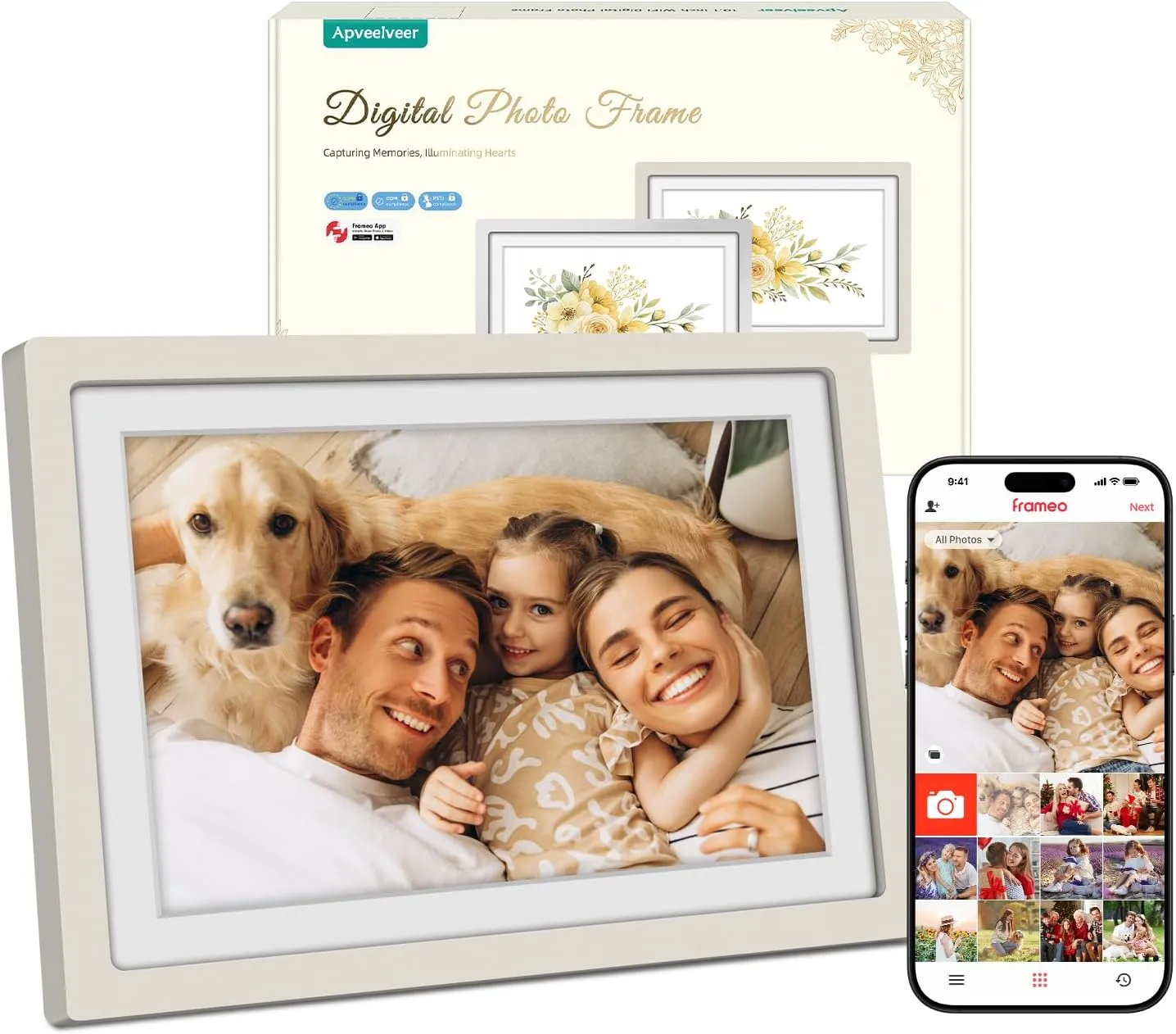 Frameo Digitaler Bilderrahmen WLAN 10.1 Zoll Elektronischer Bilderrahmen, 32GB Speicher, 1280 * 800 HD IPS Touch Displa…