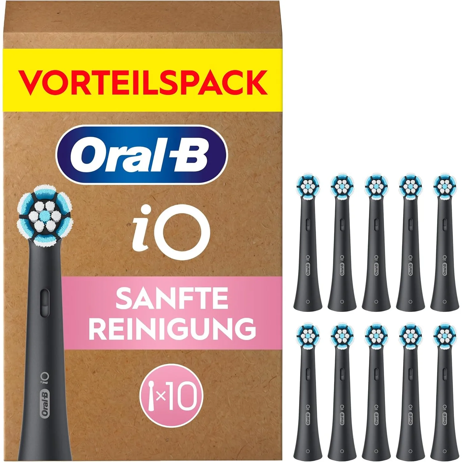 Oral-B iO Aufsteckbürsten Sanfte Reinigung, Schwarz, 10 Stück