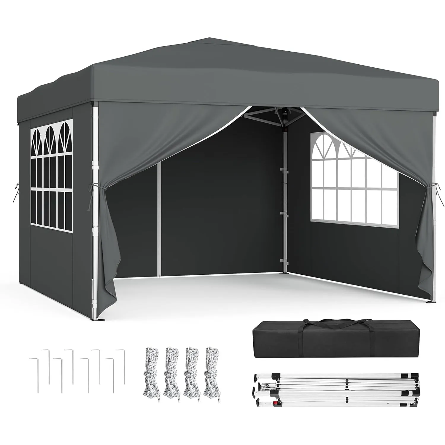 SONGMICS Pavillon, 3 x 3 m mit Seitenwänden, Faltpavillon, Gartenpavillon, Partyzelt, Sonnenschutz, Leichter Regenschut…