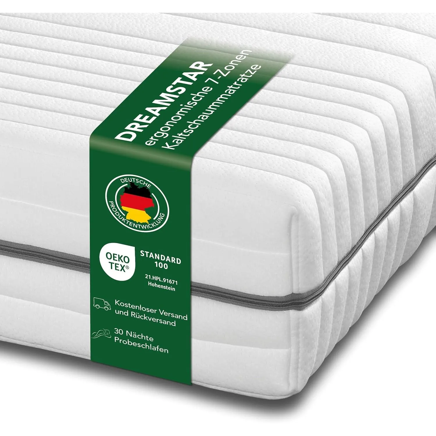DREAMSTAR Kaltschaummatratze Vital Silber XXL 24 cm hoch | Ergonomische 7-Zonen Matratze 140x200 cm H4 | Hypoallergen &…