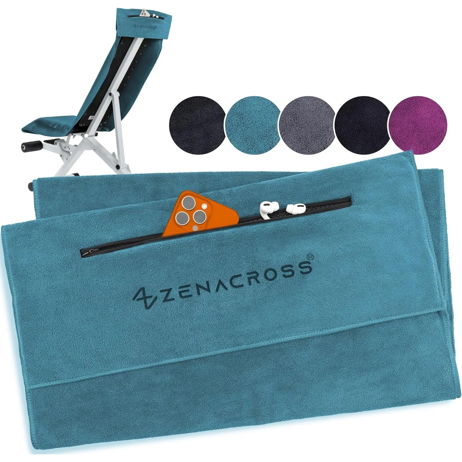 Fitness Handtuch Mikrofaser 120x50 - Schnelltrocknend, Reißverschlusstasche - Weiches Sporthandtuch fürs Fitnessstudio …