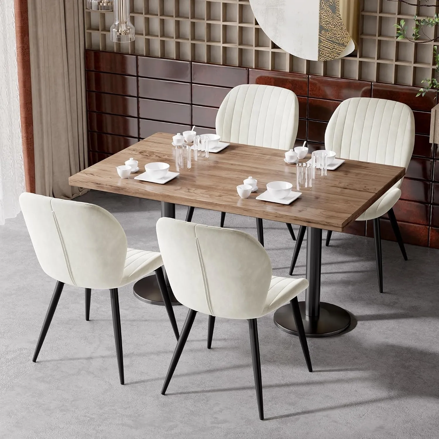Hawthyhome Esszimmerstühle 4er Set Ergonomischer Stuhl Creme