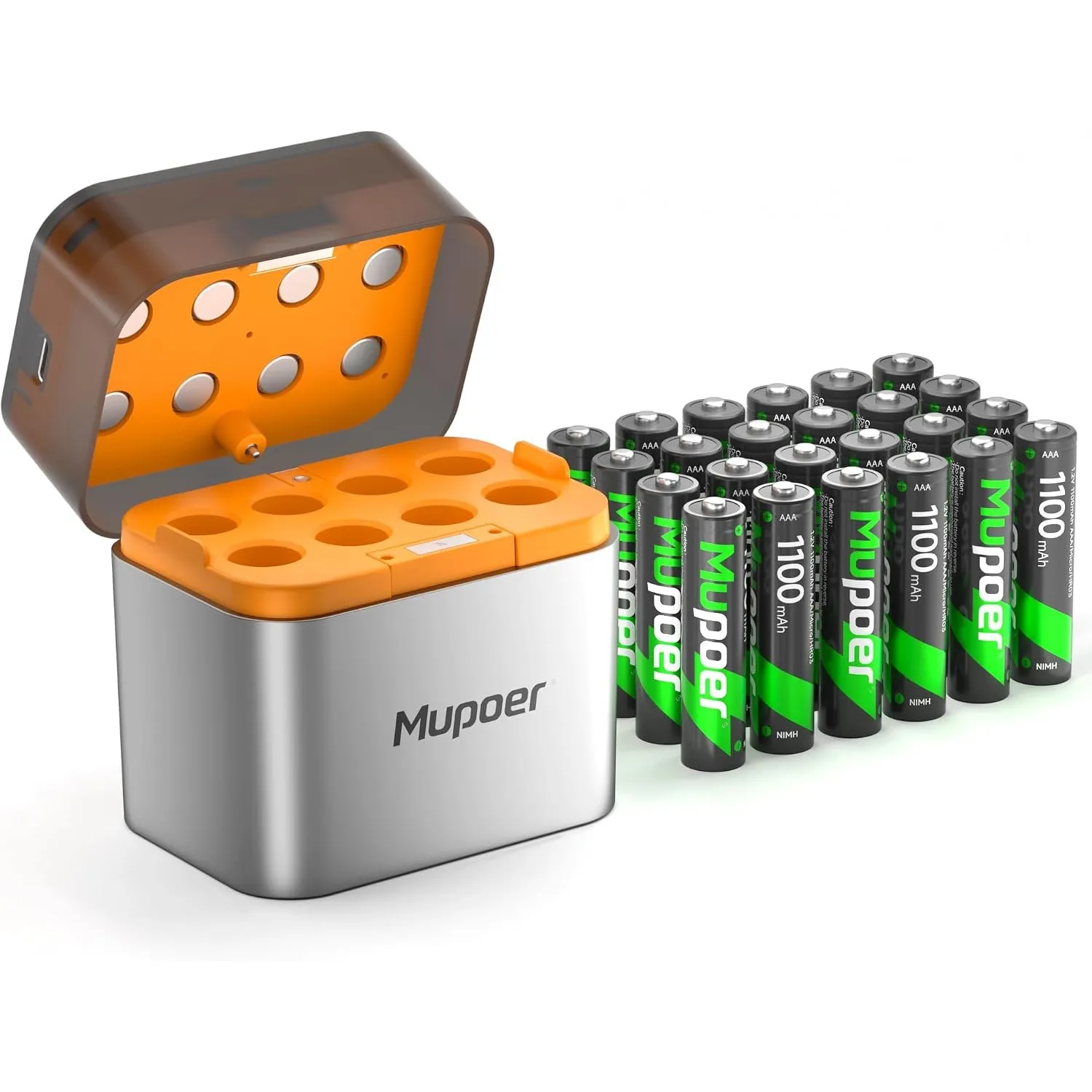 AAA Akkus Wiederaufladbar mit Ladegerät 24er-Pack,Aufladbare Batterien AAA NiMH 1.2V 1100mAh,Akku-Ladegerät AA/AAA,Akku…