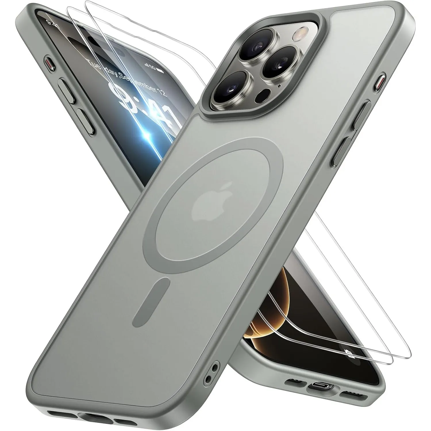 Miracase für iPhone 16 Pro Max Hülle mit Magsafe & 9H+ Panzerglas, Grau
