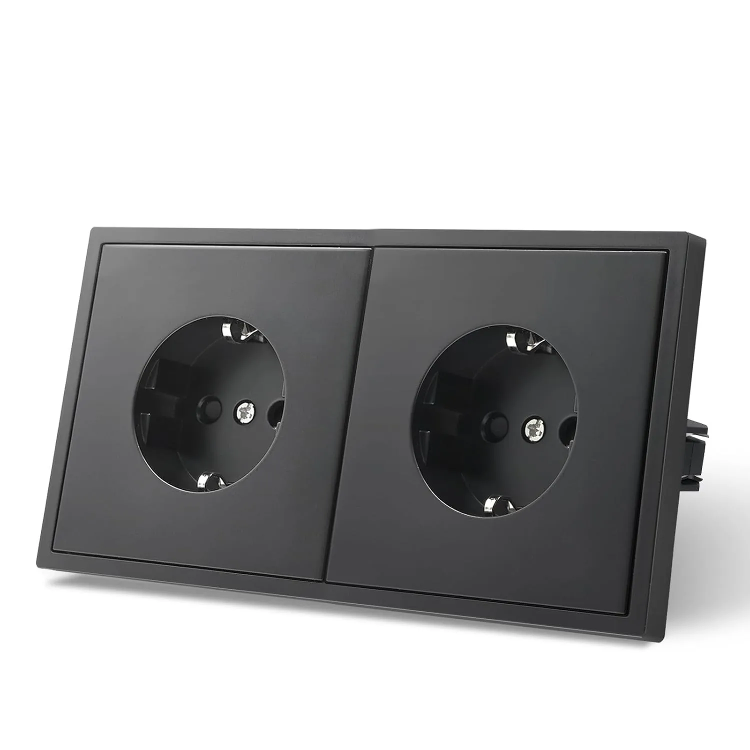 Schwarz Steckdose 2-Fach Unterputz EU Schuko Standard Doppel Einbau Steckdose Einfache Installation 80x150mm 3-Draht