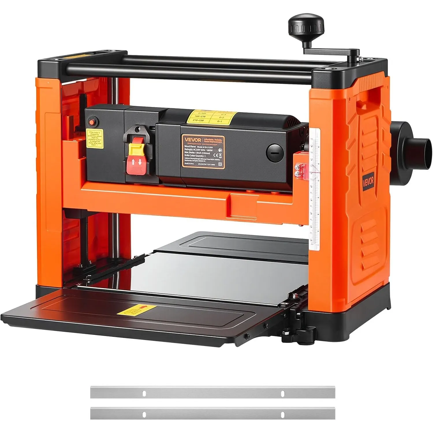VEVOR Dickenhobel, Zwei-Blatt, 330 mm breiter Arbeitstisch, Hobelmaschine, 1800 W, Hobel, 23500 U/min, Doppelrollen, Üb…