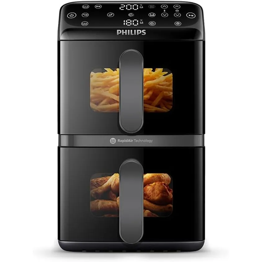 Philips Stacked Airfryer 4000 Serie Heißluftfritteuse, Schwarz/Grau, 10 L