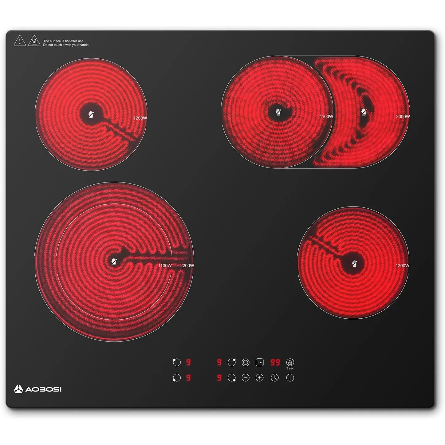 Aobosi Glaskeramikkochfeld 4 Platten 60cm,Herdplatte 4 Kochfelder mit Sensor-touch Control,9 Leistungsstufe,Dual-Zone u…