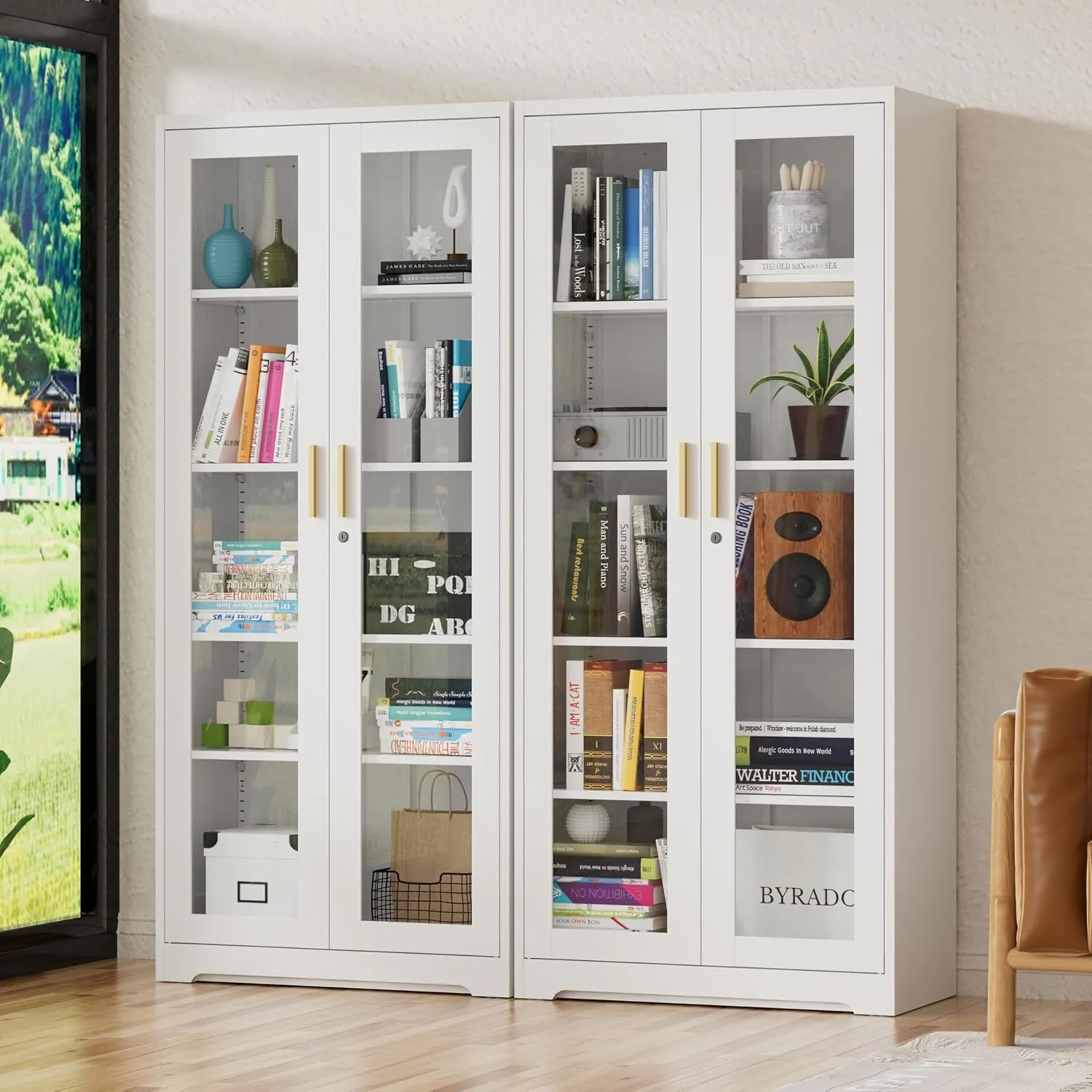 180cm 5-Lagen Glasvitrine Metall Abschließbar und Glastüren