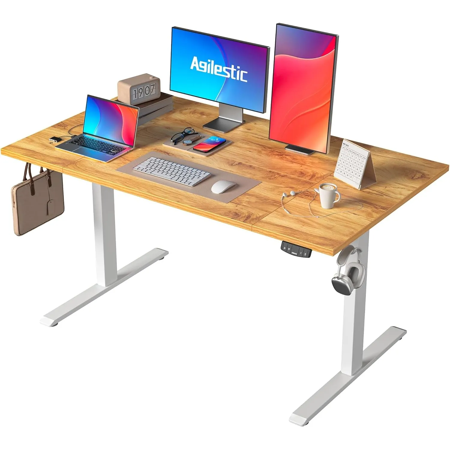 Agilestic Höhenverstellbarer Schreibtisch 140 x 80 cm | Schreibtisch elektrisch mit 2 Speicherplätzen, Stehschreibtisch…