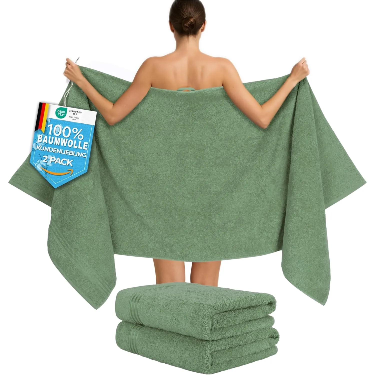 Hammetex Saunahandtuch 2er Set 80x200 cm, XL Duschtuch, 100% Baumwolle