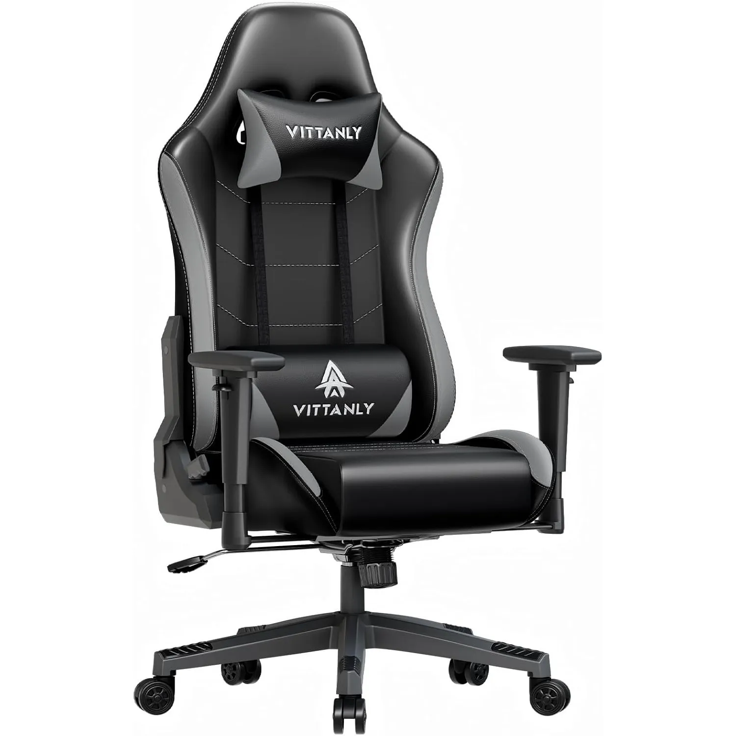 Vittanly Gaming Stuhl, 90-165° Rückenlehne, Tragkraft 150 kg, Grau