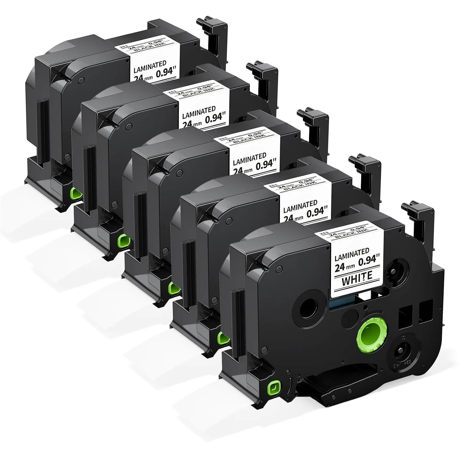 Tze-251 Schriftbänder 24mm x 8m, Schwarz auf Weiß, 5er-Pack