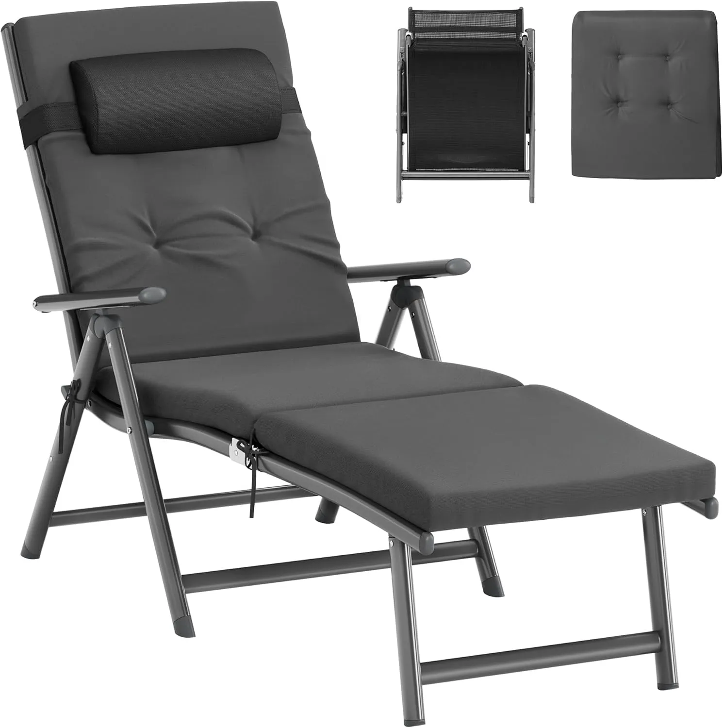 SONGMICS Sonnenliege, klappbar, Liegestuhl mit 6 cm dickem Polster, abnehmbares Kopfkissen, atmungsaktiv, einstellbare …