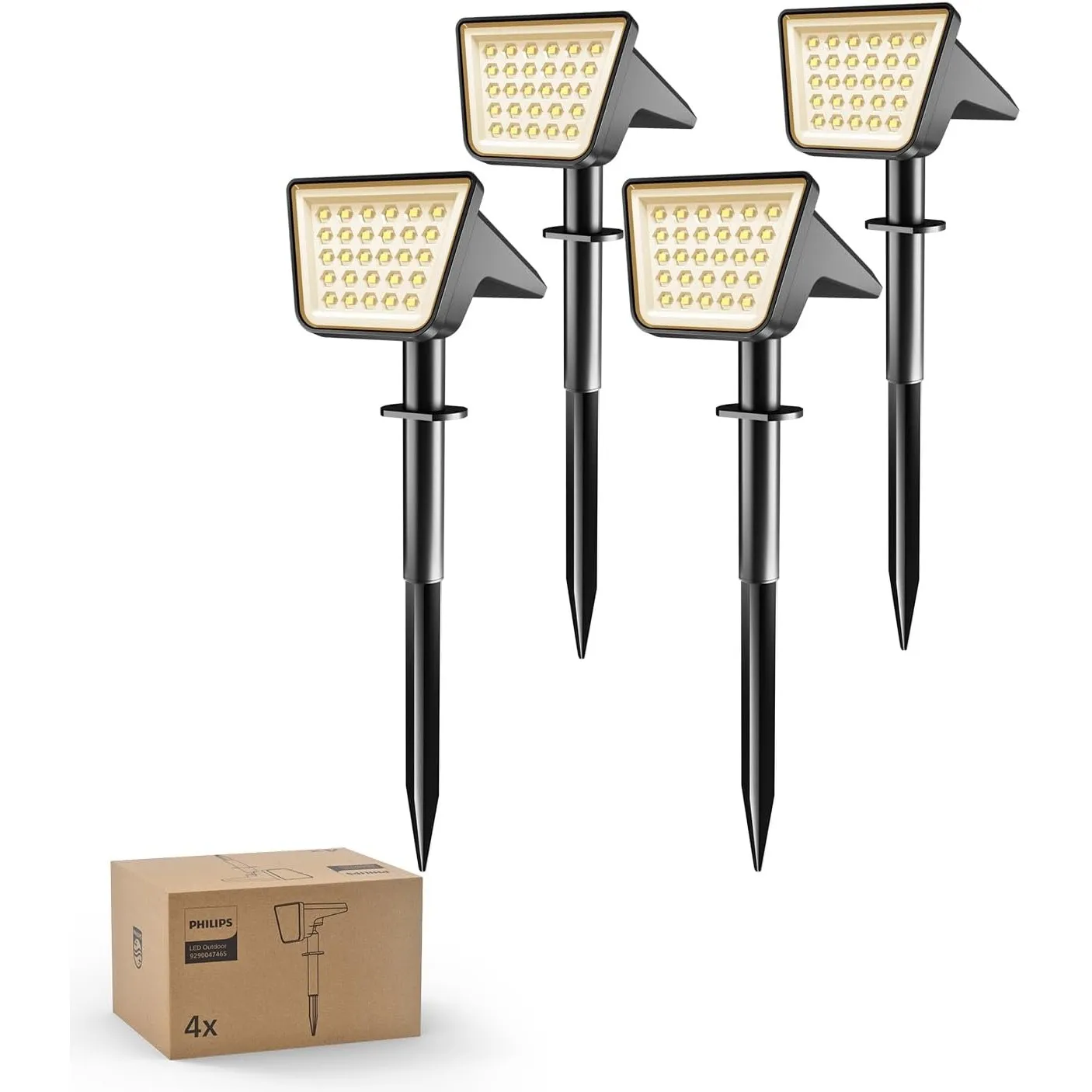 Philips 4 Stück Solarstrahler für Außen Garten, 28 LEDs 3000K Warmweiß Solarbetriebene Landschaftsbeleuchtung, Wasserdi…