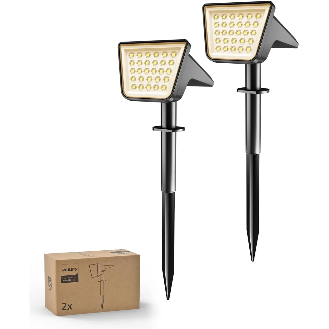 Philips 2 Stück Solarstrahler für Außen Garten, 28 LEDs 3000K Warmweiß Solarbetriebene Landschaftsbeleuchtung, Wasserdi…