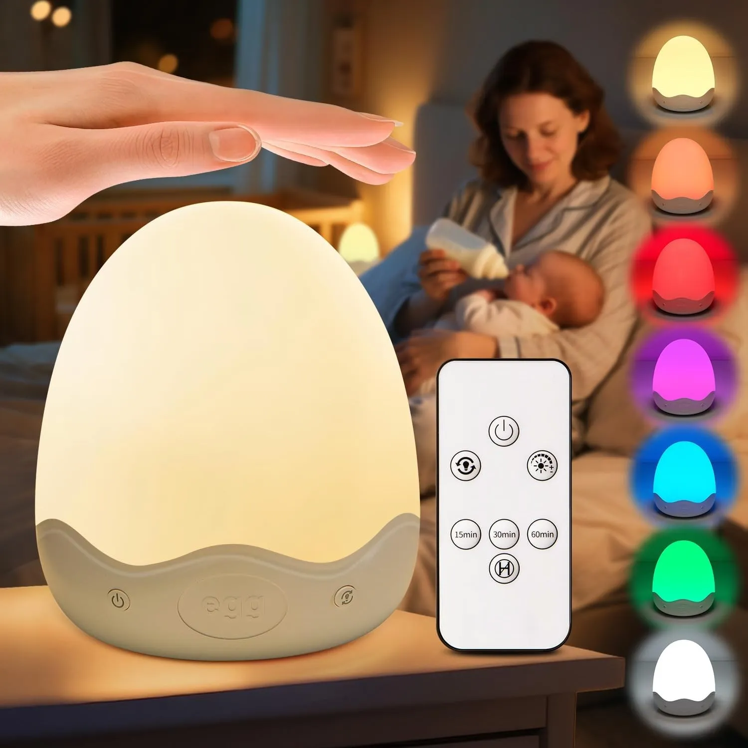 COOLNIGHT Nachttischlampe Touch Dimmbar,Stilllicht 10 Helligkeit 10 Farben | 3600mAh,Timer,Fernbedienung,Tragbar,USB Au…