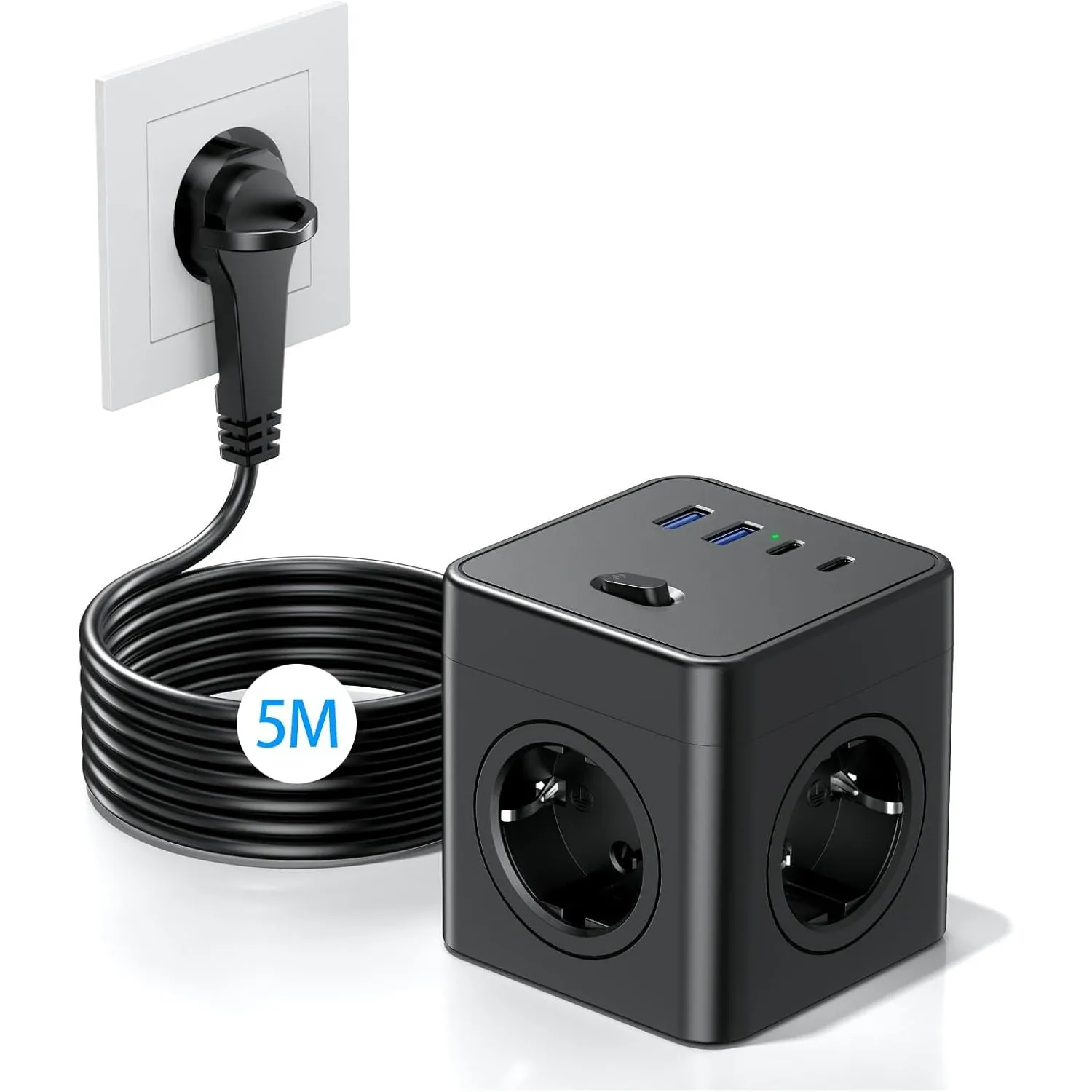 Steckdosenwürfel mit USB, 8 in 1 Steckdosenleiste Flachstecker mit Schaltbar,4 Fach Steckdosenleiste mit 2 USB-A&2 USB-…