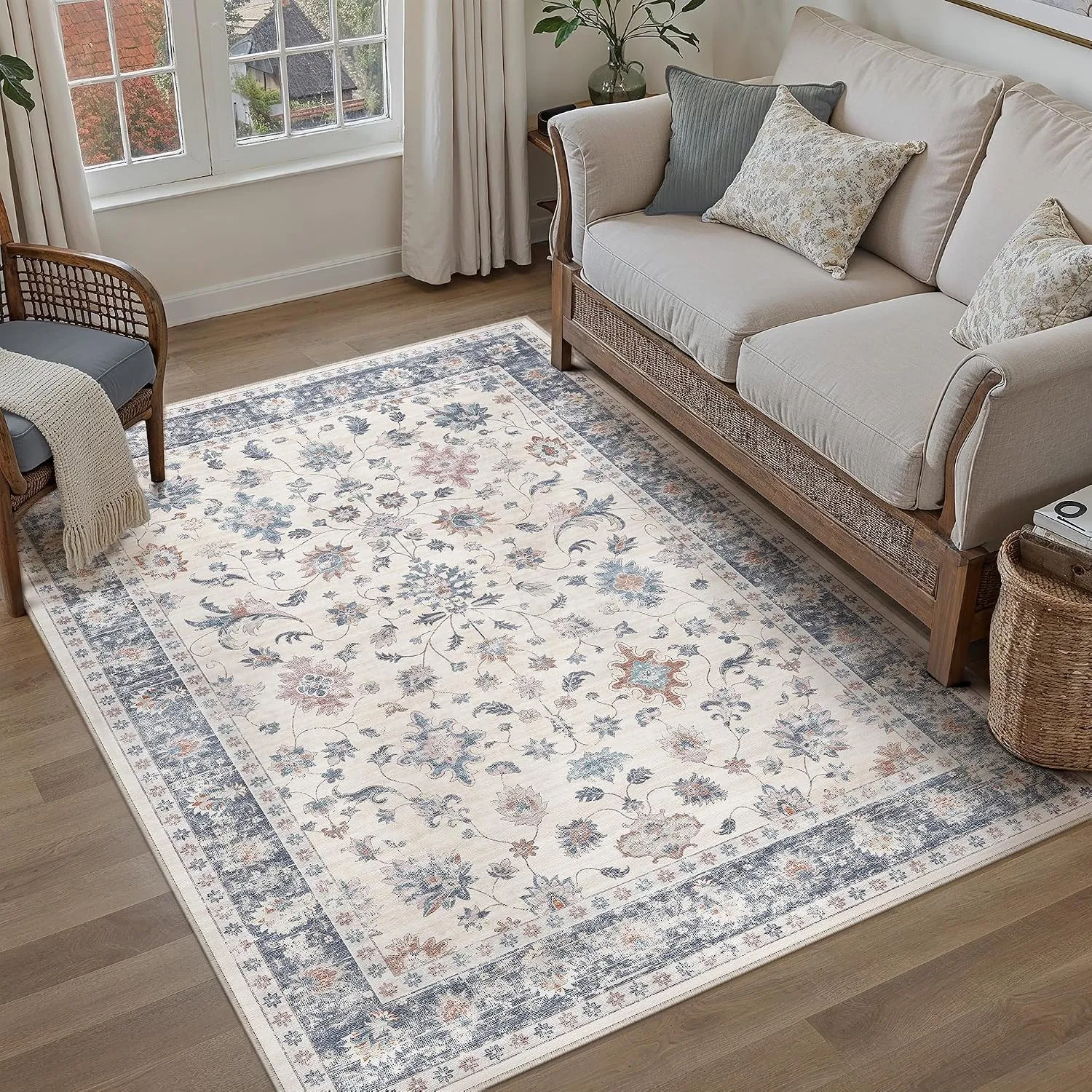 PureCozy Teppich Wohnzimmer 120x170cm Waschbarer Teppiche,Blau&Weiß