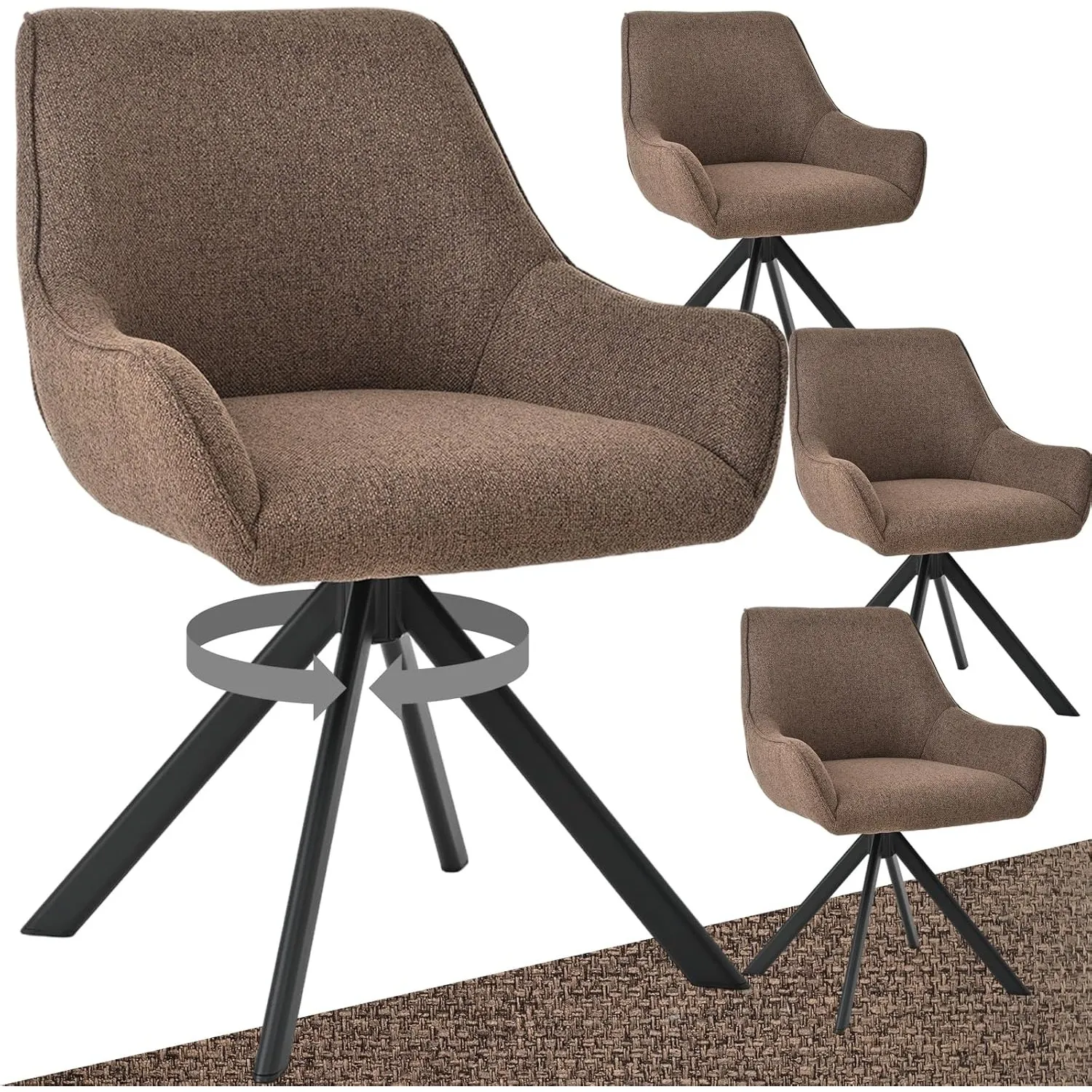 Esszimmerstühle Drehbar 4er Set mit Armlehne – 360°Drehbar Polsterstuhl Leinen Modern Drehstuhl Küchenstuhl mit Metallg…