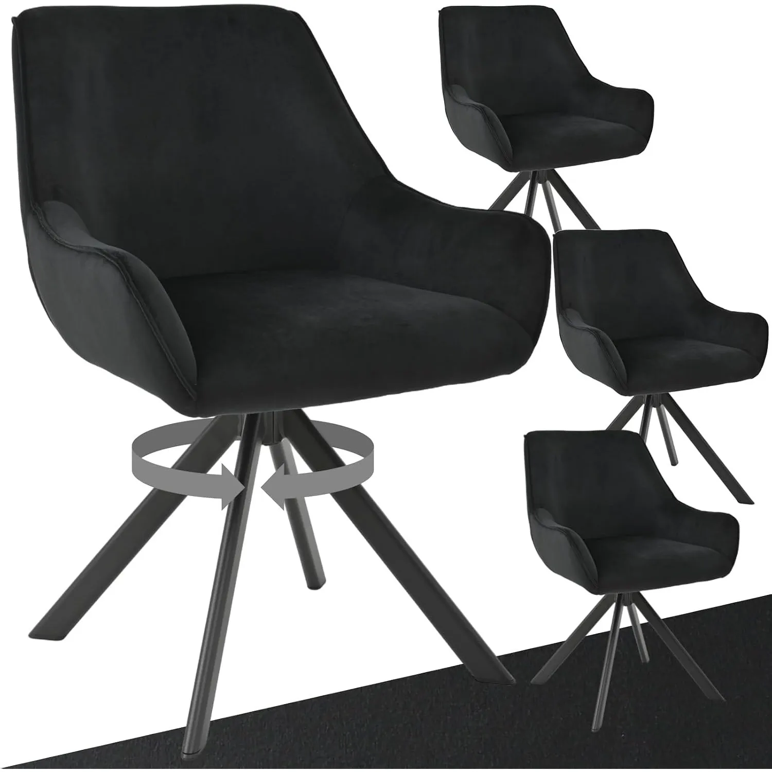 Esszimmerstühle Drehbar 4er Set mit Armlehne – 360°Drehbar Polsterstuhl Samt Modern Drehstuhl Küchenstuhl mit Metallges…