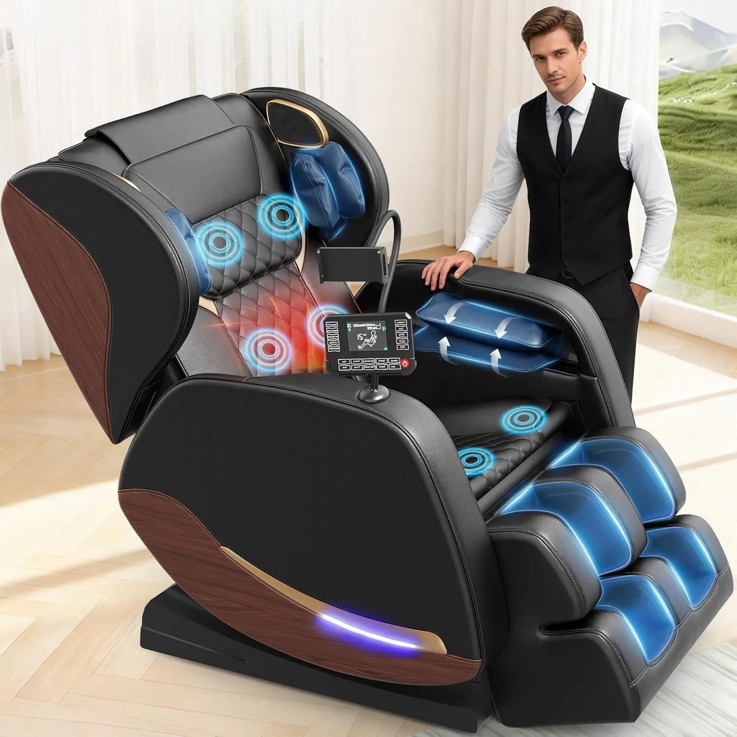 Ganzkörper Massagesessel mit Wärmefunktion,14 Ganzkörper-Massagerollen,8 Airbags,Schwerelosigkeit,Bluetooth-Lautspreche…