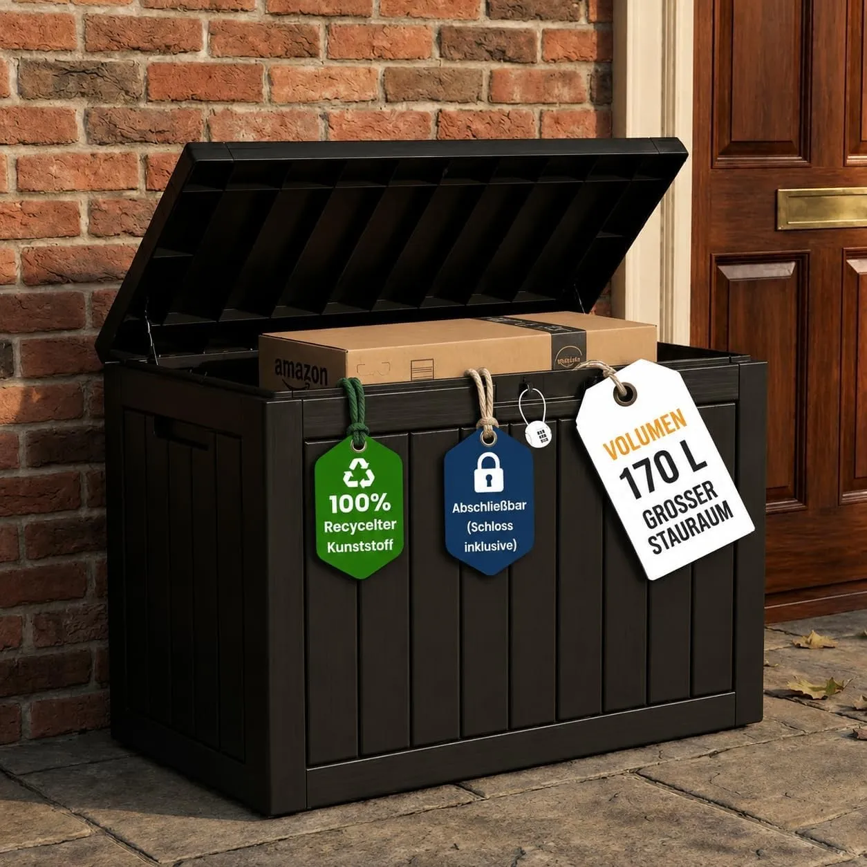 Olsen & Smith Paketbox Draussen 170L Aufbewahrungsbox mit deckel Verschließbare Gartentruhe Kissenbox Aus Kunststoff Au…